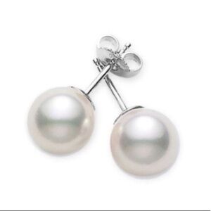 NWT Freshwater Pearl Stud Earrings 16k White Gold Over 925 Sterling Silver